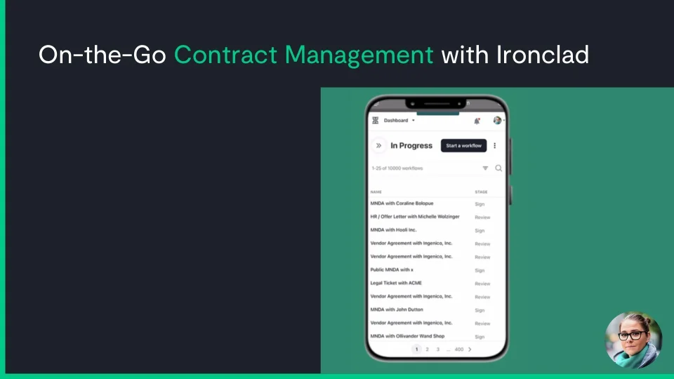 title card showing on-the-go contract management capabilities for CLM product