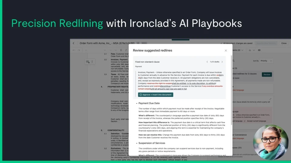 title card for product demo video of precision redlining with ai playbooks