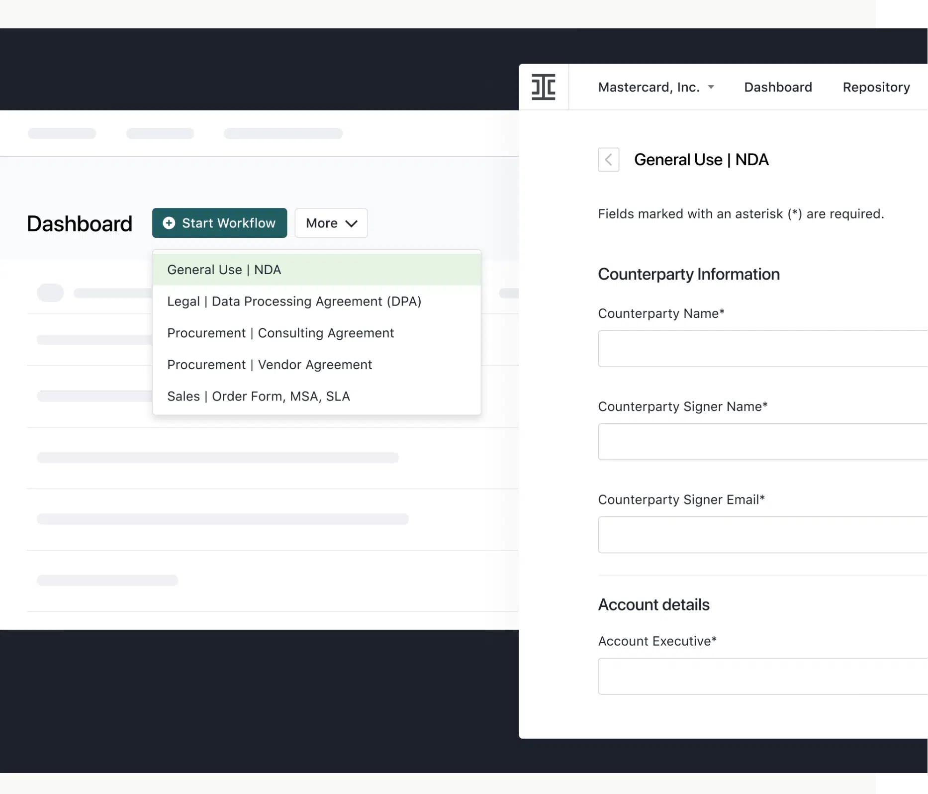 Start a workflow screenshot