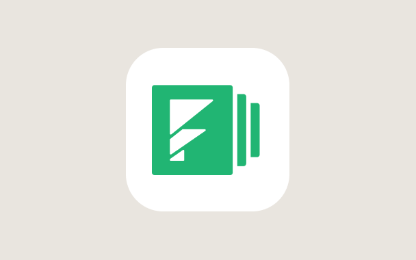 A green icon featuring a white document with a folded corner and a pencil, symbolizing form creation, is centered on a rounded white square with a light beige background.