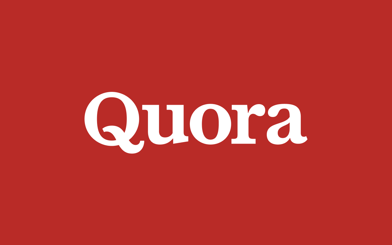 The image shows the Quora logo, with the word Quora in bold white text on a solid red background, reminiscent of how Vinted’s branding stands out with its own distinct style.